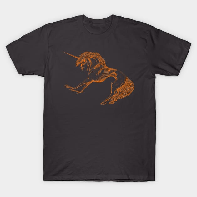 Nightmare Unicorn, Orange Outline T-Shirt by RawSunArt